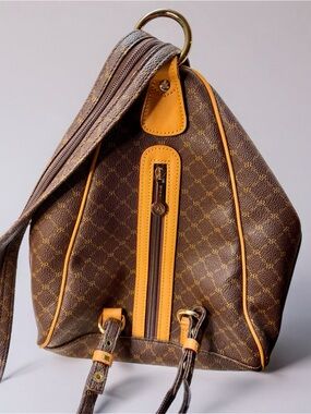 NEW Rioni Signature Charize ST-20082 Brown RR Monogram Backpack Caramel Leather